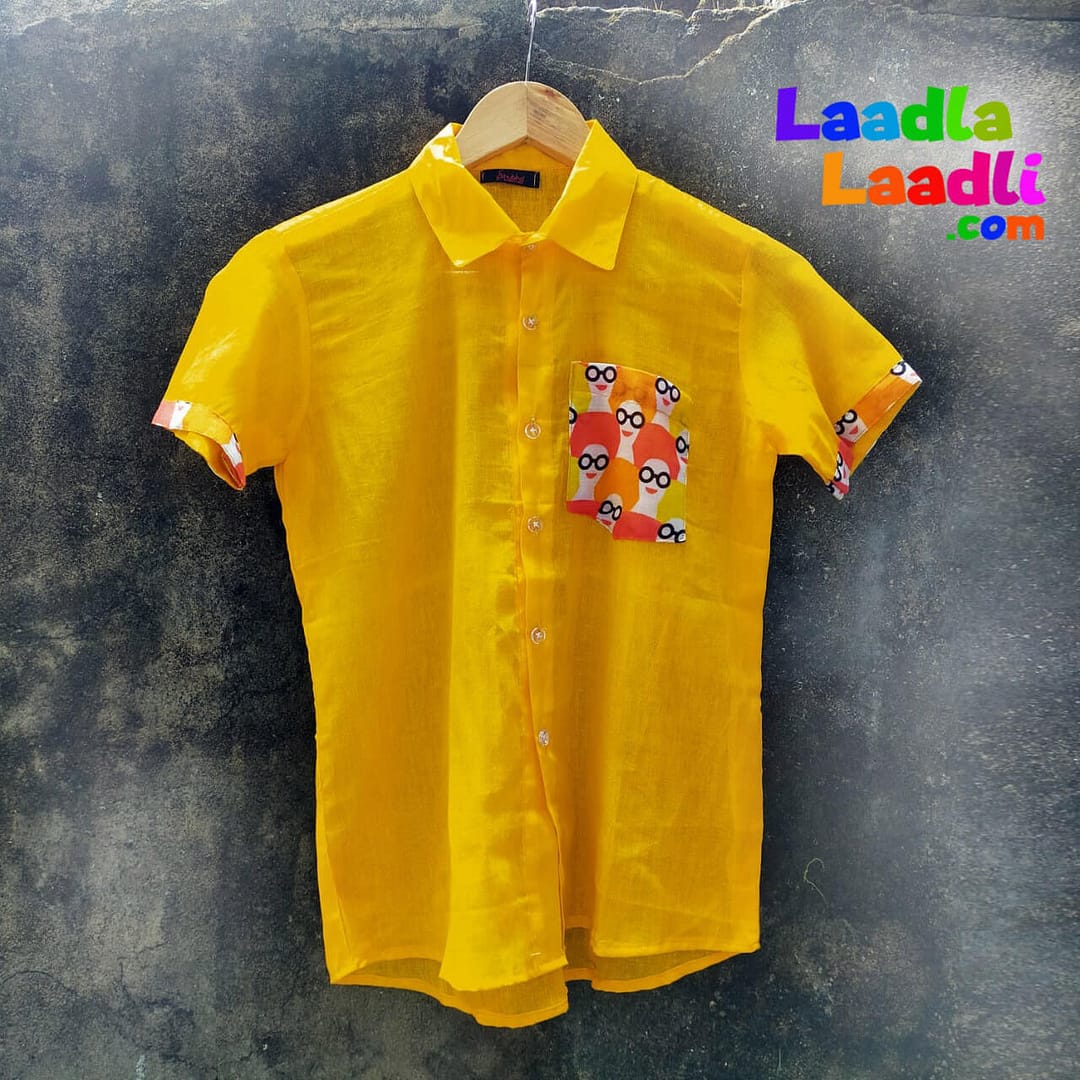 Herbally processed yellow colour organic cotton shirt