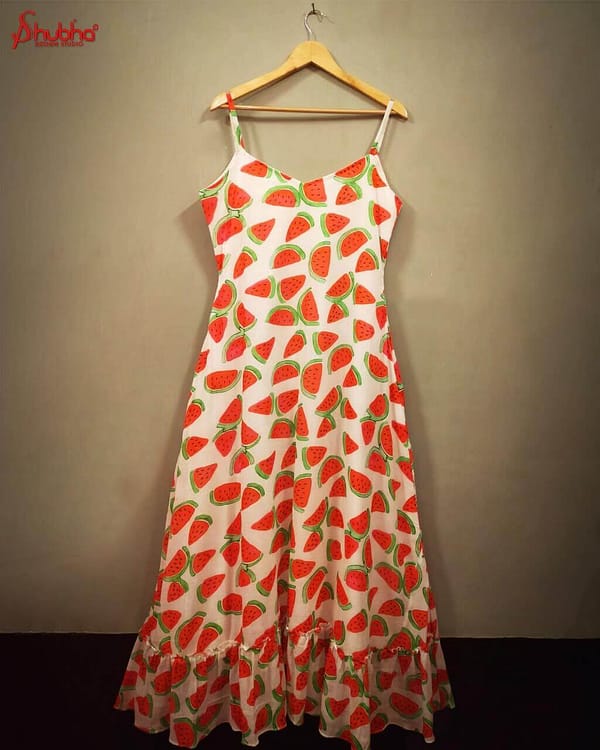 Watermelon Print Long Strappy Dress