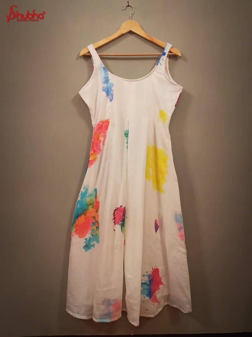 White Sleeveless Organic Dress With Colo...