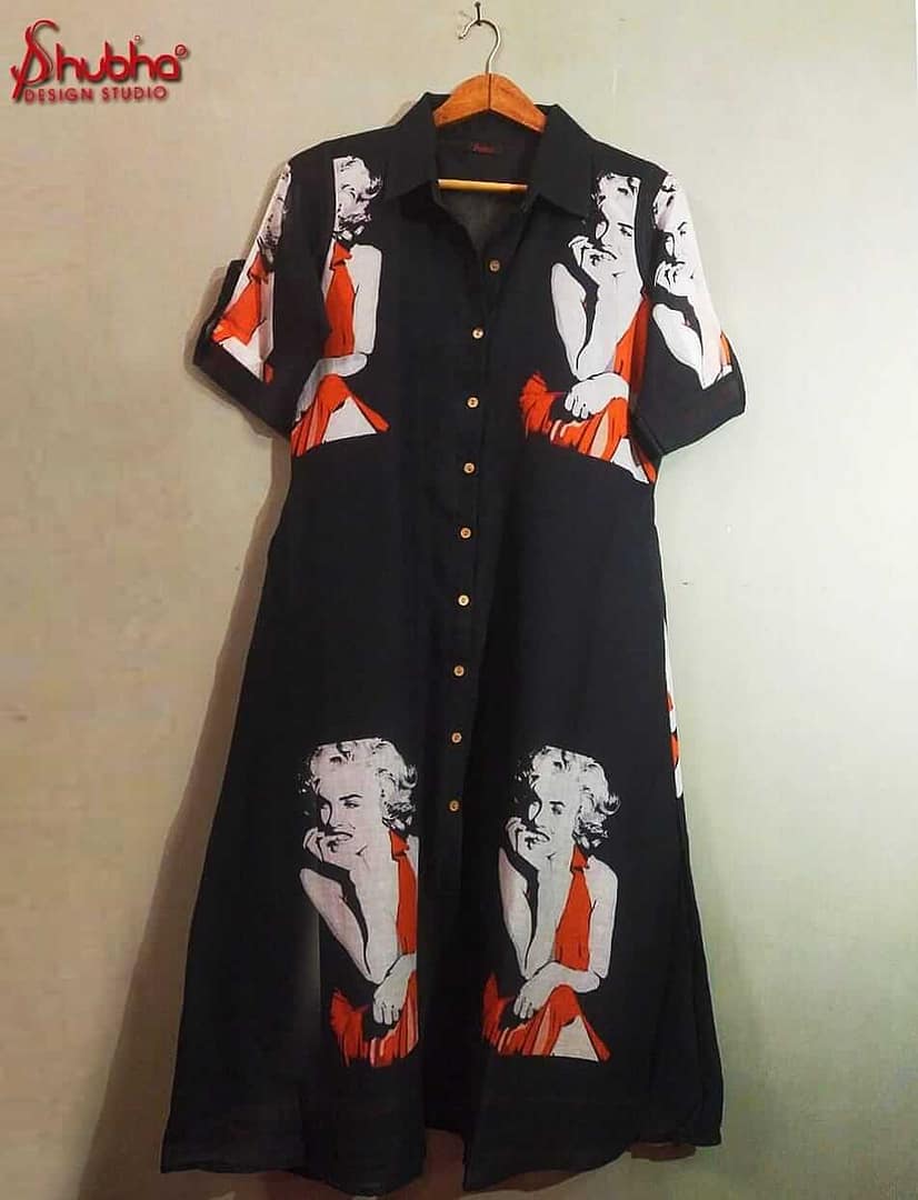 Black Collared Shirt Dress With Marylyn Monroe Print