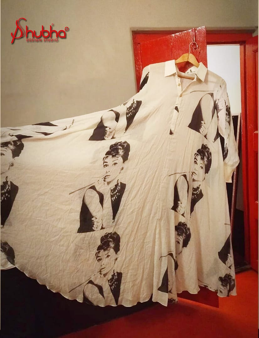 White Audrey Hepburn  Printed  Long dress